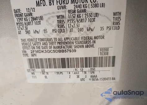 2013 Ford Edge Se from USA, damaged, VIN 2FMDK3GC5DBB57939